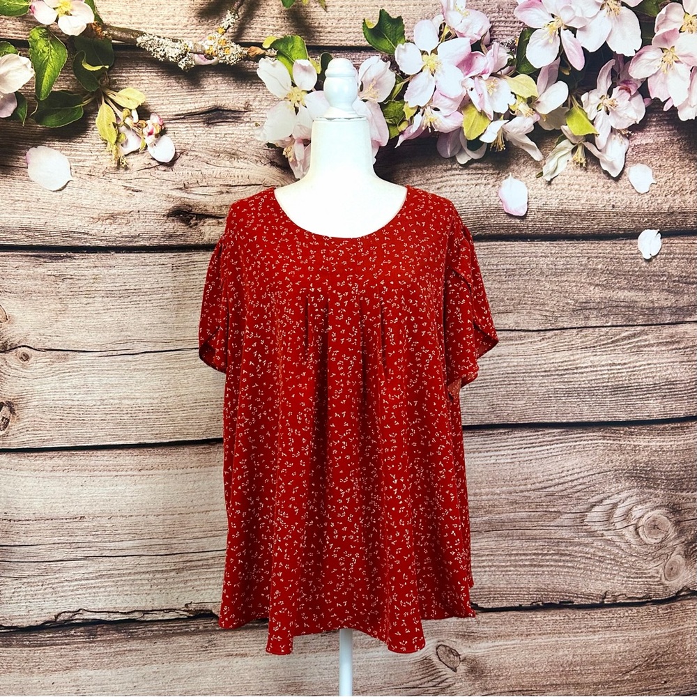 NWT Women’s Abstract Printed Flared Feminine Short Sleeve Blouse Top 4XL